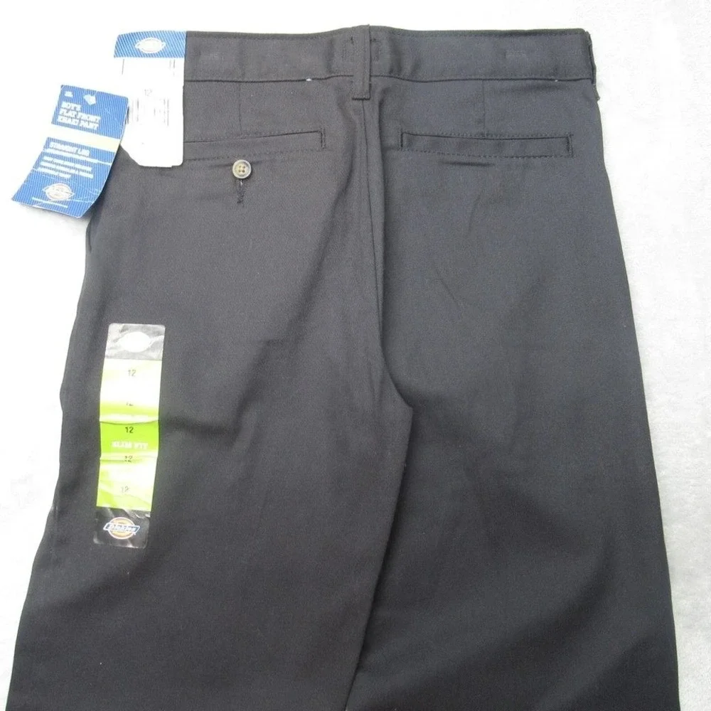 Dickies Pants Boys 12‎ Black Flex Slim Straight Flat Front Khaki Zip 26x26 NEW